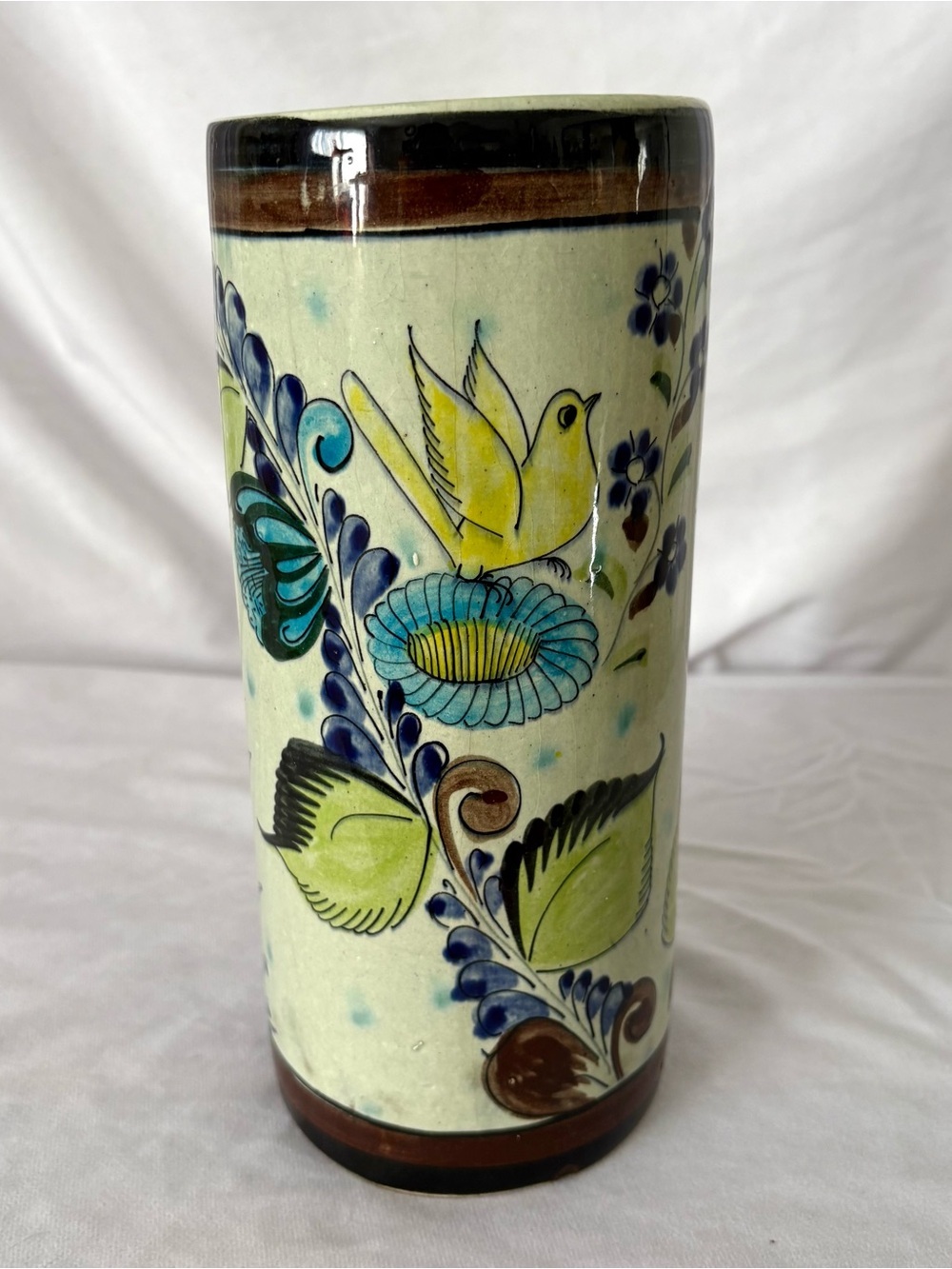 Vintage tonala bird ceramic vase pottery hand painted talavera home decor boho